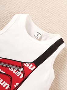 男嬰包和字母圖案背心上衣和短褲 - 紅白色 - 查看 5