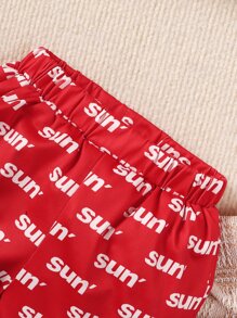 男嬰包和字母圖案背心上衣和短褲 - 紅白色 - 查看 6