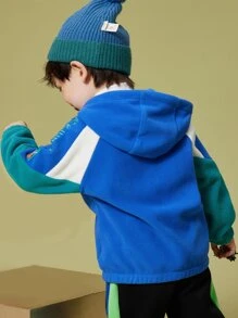 小男童字母刺繡插肩袖袋鼠口袋連帽外套