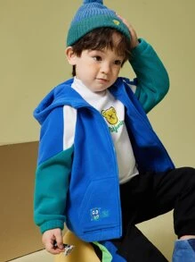 小男童字母刺繡插肩袖袋鼠口袋連帽外套