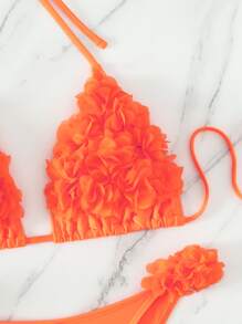 Appliques Halter Triangle Summer Beach Bikini Set - Burnt Orange - View 3