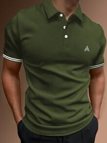 Manfinity Homme Men Striped Trim Polo Shirt - Army Green - View 1