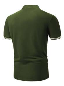 Manfinity Homme Men Striped Trim Polo Shirt - Army Green - View 2