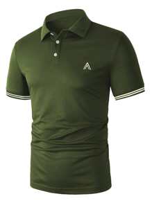 Manfinity Homme Men Striped Trim Polo Shirt - Army Green - View 3