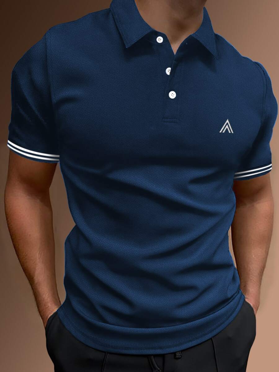 Manfinity Homme Men Striped Trim Polo Shirt - Navy Blue - View 1