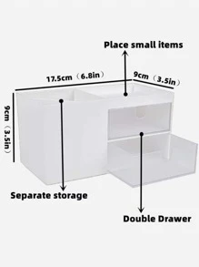 1pc White Desktop Pen Storage Box, Nordic Plain Color Plastic Multi-purpose Storage Box For Office, School - White - View 2