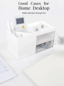 1pc White Desktop Pen Storage Box, Nordic Plain Color Plastic Multi-purpose Storage Box For Office, School - White - View 6