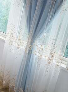 Flower Embroidery Single Panel Curtain, Double Layer Polyester Textured Blackout Curtain For Bedroom And Living Room, All Season - Multicolor - View 4