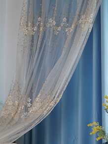 Flower Embroidery Single Panel Curtain, Double Layer Polyester Textured Blackout Curtain For Bedroom And Living Room, All Season - Multicolor - View 5