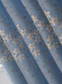 Flower Embroidery Single Panel Curtain, Double Layer Polyester Textured Blackout Curtain For Bedroom And Living Room, All Season - Multicolor - View 8