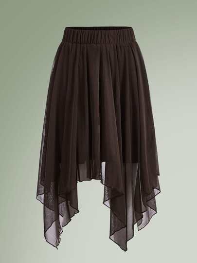 تنورة موحدة اللون حافة غير متماثل شبكة