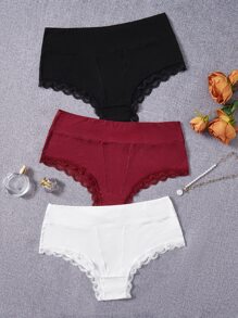 3 piezas Set bragas ribete con encaje - Multicolor - Ver 1