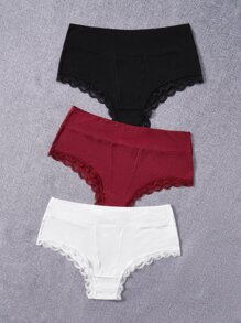 3 piezas Set bragas ribete con encaje - Multicolor - Ver 3