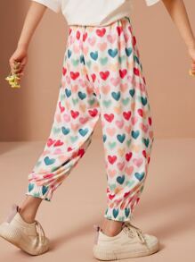 Girls Allover Heart Print Jogger Trousers - White - View 2