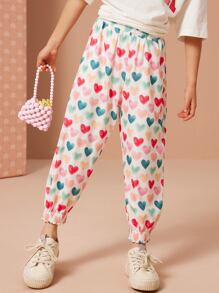 Girls Allover Heart Print Jogger Trousers - White - View 3
