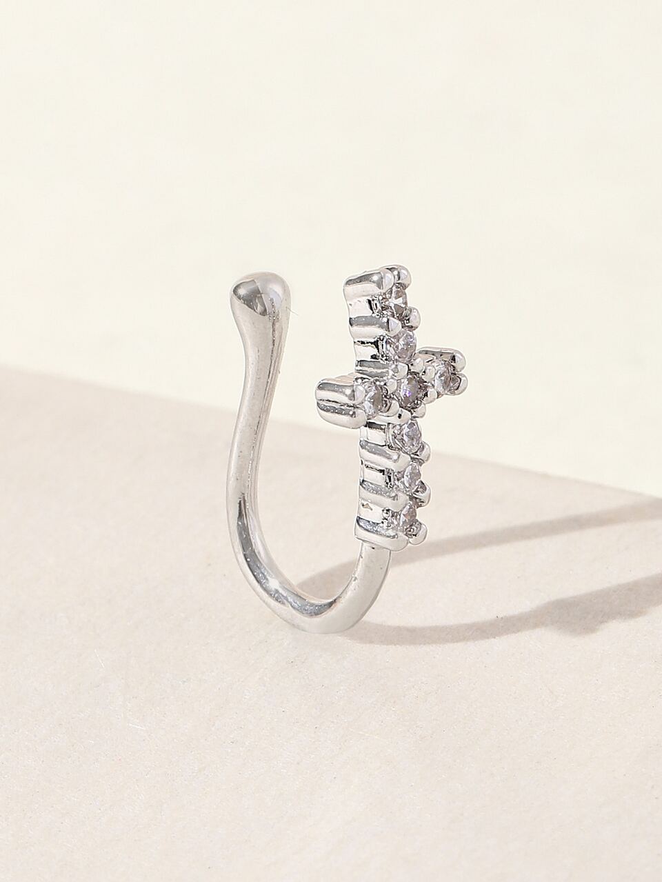 Rhinestone Cross Decor Nose Cuff Copper Popular Piercing Body Jewelry Gift For Women & Men