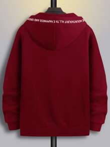 Manfinity Homme Men Slogan Graphic Kangaroo Pocket Drawstring Hoodie - Burgundy - View 2