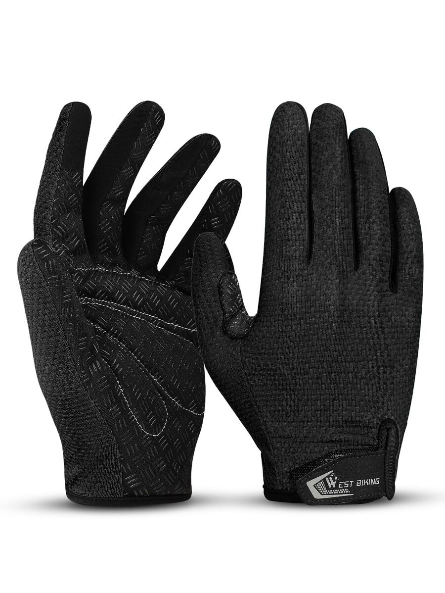 WEST BIKING Letter Graphic Non-slip Touch Screen Gloves - Black - View 1