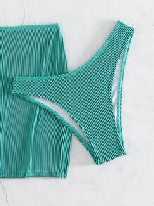 SHEIN Swim Summer Beach 3packs Striped Halter Triangle High Cut Bikini Set & Beach Skirt - Baby Blue - View 5