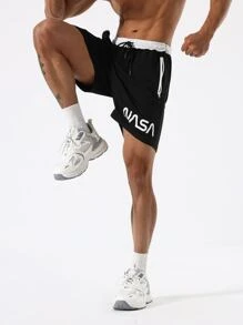 Manfinity Sport Corelite Men Letter Graphic Drawstring Waist Sports Shorts - Black - View 1