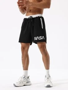 Manfinity Sport Corelite Men Letter Graphic Drawstring Waist Sports Shorts - Black - View 4
