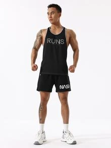 Manfinity Sport Corelite Men Letter Graphic Drawstring Waist Sports Shorts - Black - View 5