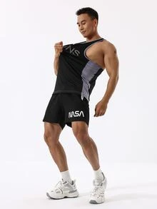 Manfinity Sport Corelite Men Letter Graphic Drawstring Waist Sports Shorts - Black - View 6