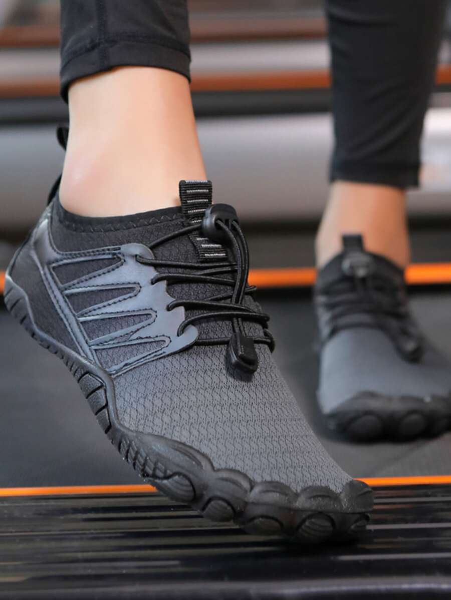 女士速干抽绳设计水鞋，运动户外溪鞋，沙滩装，女士拖鞋 - 黑色 - 查看 1