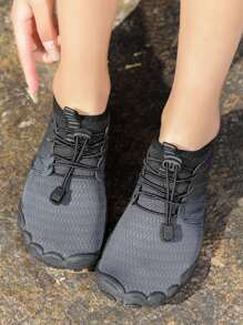 女士速干抽绳设计水鞋，运动户外溪鞋，沙滩装，女士拖鞋 - 黑色 - 查看 6