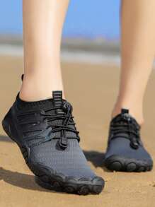 女士速干抽绳设计水鞋，运动户外溪鞋，沙滩装，女士拖鞋 - 黑色 - 查看 7