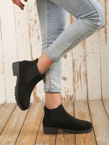 女士極簡厚底時尚優雅黑色切爾西靴