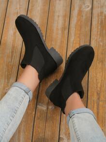 女士極簡厚底時尚優雅黑色切爾西靴