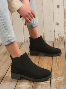 女士極簡厚底時尚優雅黑色切爾西靴