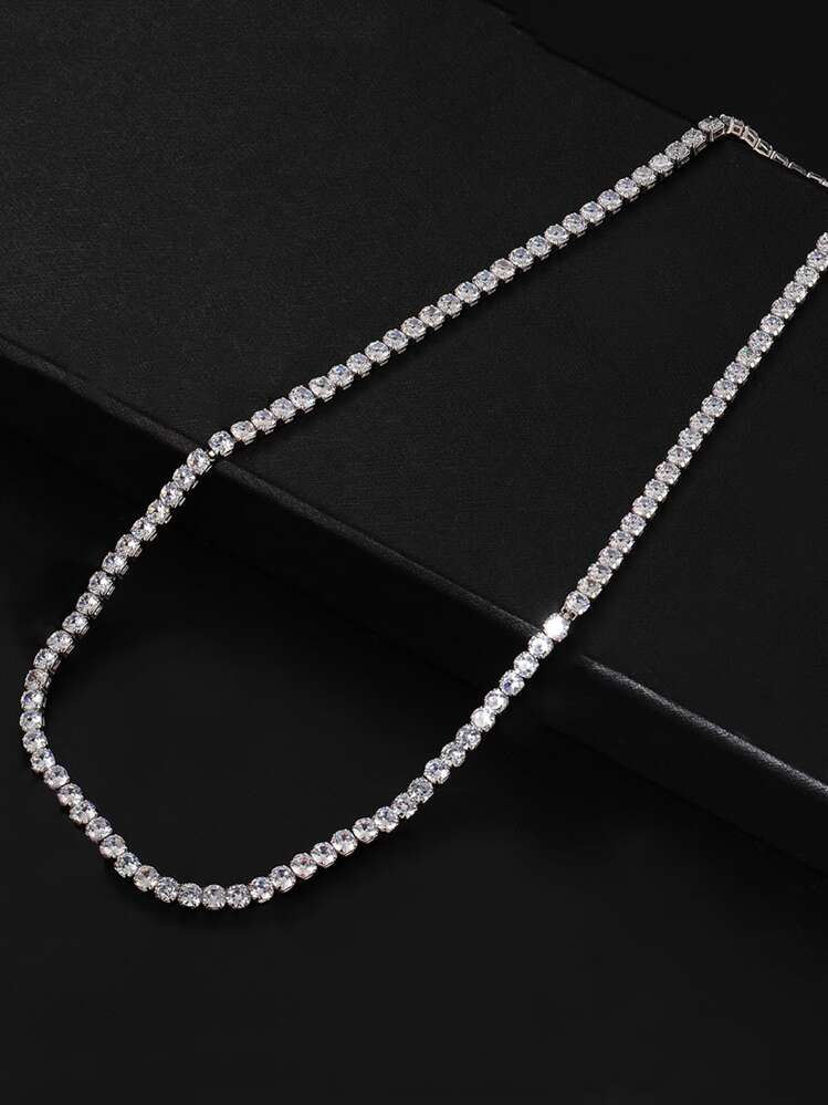 ORSA JEWELS Collar de plata con decoración de circonita cúbica para mujer, joyería fina para boda nupcial - Plateado - Añade 3