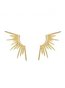 Spiked Silver Stud Earrings - Yellow Gold - View 2