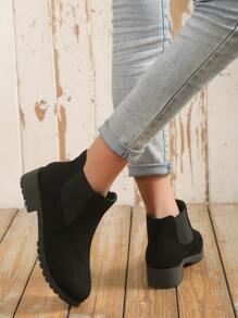 女士極簡厚底時尚優雅黑色切爾西靴