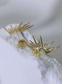 Spiked Silver Stud Earrings - Yellow Gold - View 5