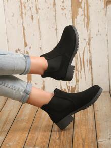 女士極簡厚底時尚優雅黑色切爾西靴