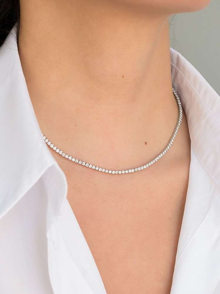 ORSA JEWELS Collar de plata con decoración de circonita cúbica para mujer, joyería fina para boda nupcial - Plateado - Añade 4