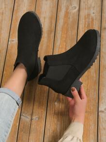 女士極簡厚底時尚優雅黑色切爾西靴