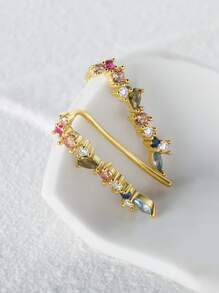 立方氧化鋯鑲嵌銀質耳針，女士婚禮精緻珠寶配件假日禮品 - 金黃色 - 查看 2