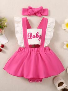 SHEIN Playful Pals 寶寶女孩字母圖形荷葉邊連體裙