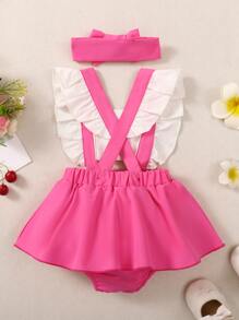 SHEIN Playful Pals 寶寶女孩字母圖形荷葉邊連體裙