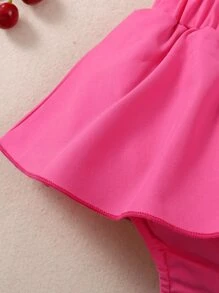 SHEIN Playful Pals 寶寶女孩字母圖形荷葉邊連體裙