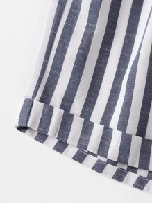 SHEIN VCAY Striped Print Paperbag Waist Belted Shorts - Blue and White - View 4