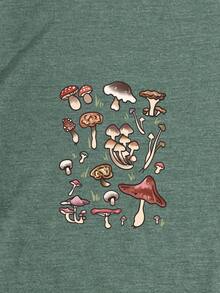 SHEIN LUNE Camiseta con estampado de seta - Verde Oscuro - Ver 3