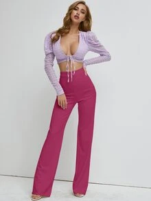 S BETRO High Waist Straight Leg Trousers - Hot Pink - View 6