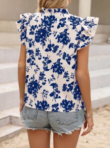 Breezaya Floral Print Butterfly Sleeve Popover Blouse