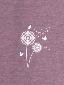 INAWLY Áo thun nữ Thực vật Loại bướm Giải trí - Màu tím hoa cà - Xem 3