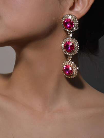 1pc Rhinestone Decor Drop Earrings Copper Jewelry